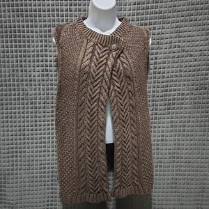 Long Cableknit Sweater Vest Cardigan Lg Y2K Western Fisherman Fairy Cottage Boho